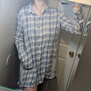 Womens Anthropology Saturday Sunday L Shirt Dress Muslin Plaid With Pockets